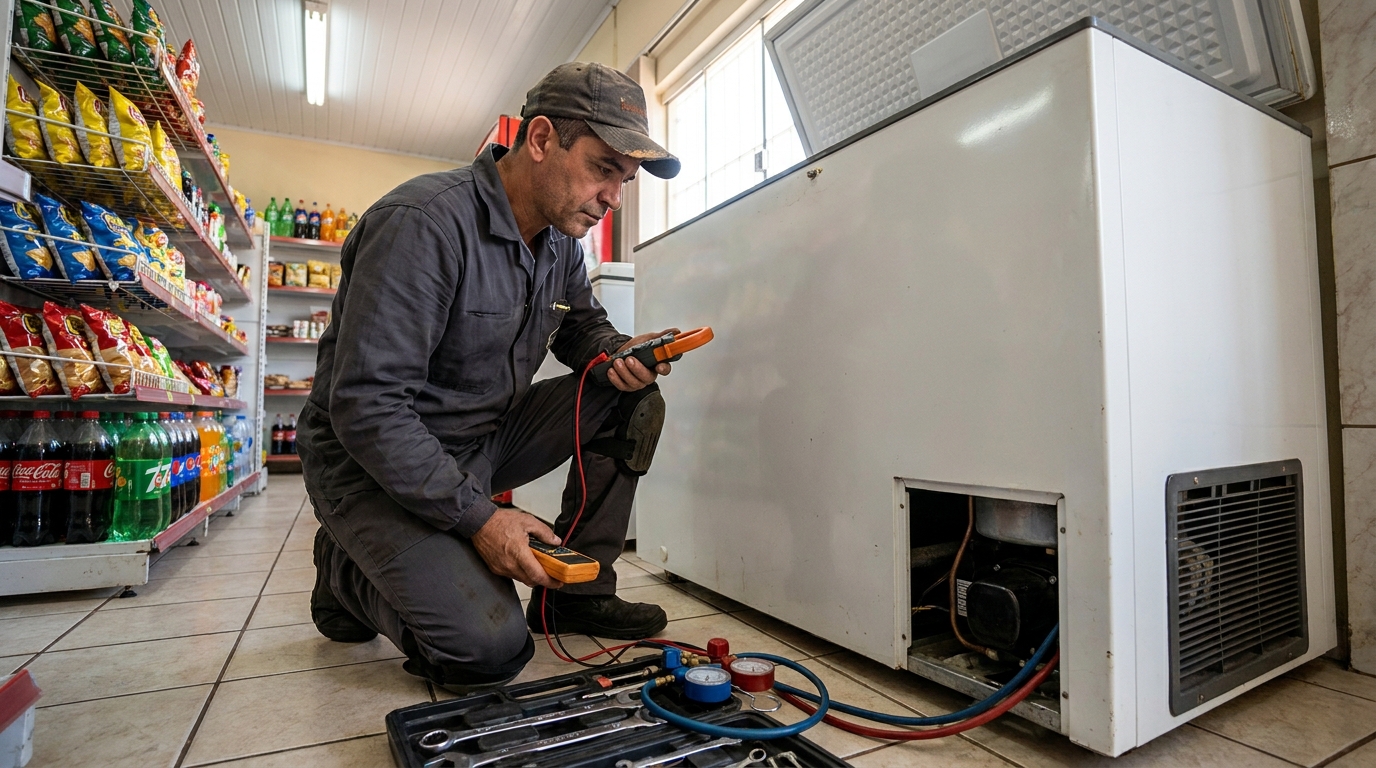 Reparo da placa eletrônica de um freezer em atendimento em Palmas‑TO